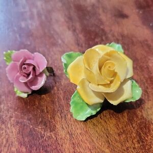 Porcrlain  Rose Brooch Set in Yellow and Pink~ England